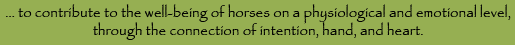 to contribute to the well-being of horses on a physiological and emotional level, through the connection of intention, hand and heart.